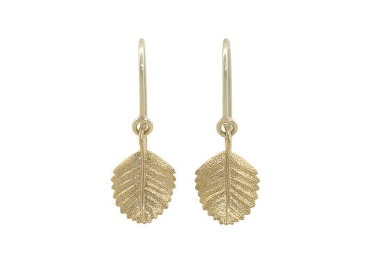 Beech Leaf Earrings, Yellow Gold