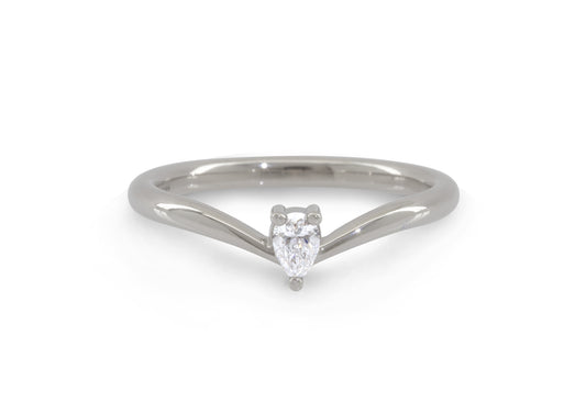 Simple Pear Diamond Elvish Vine Wedding Band, White Gold & Platinum