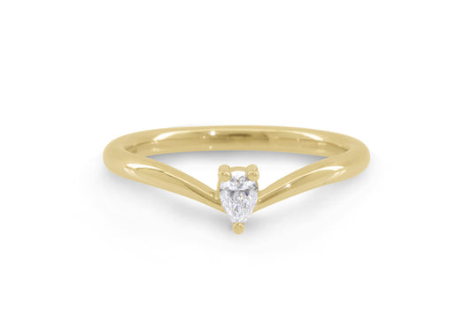 Simple Pear Diamond Elvish Vine Wedding Band, Yellow Gold