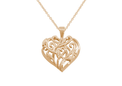 Elvish Heart Pendant, Red Gold with White Gold Leaves