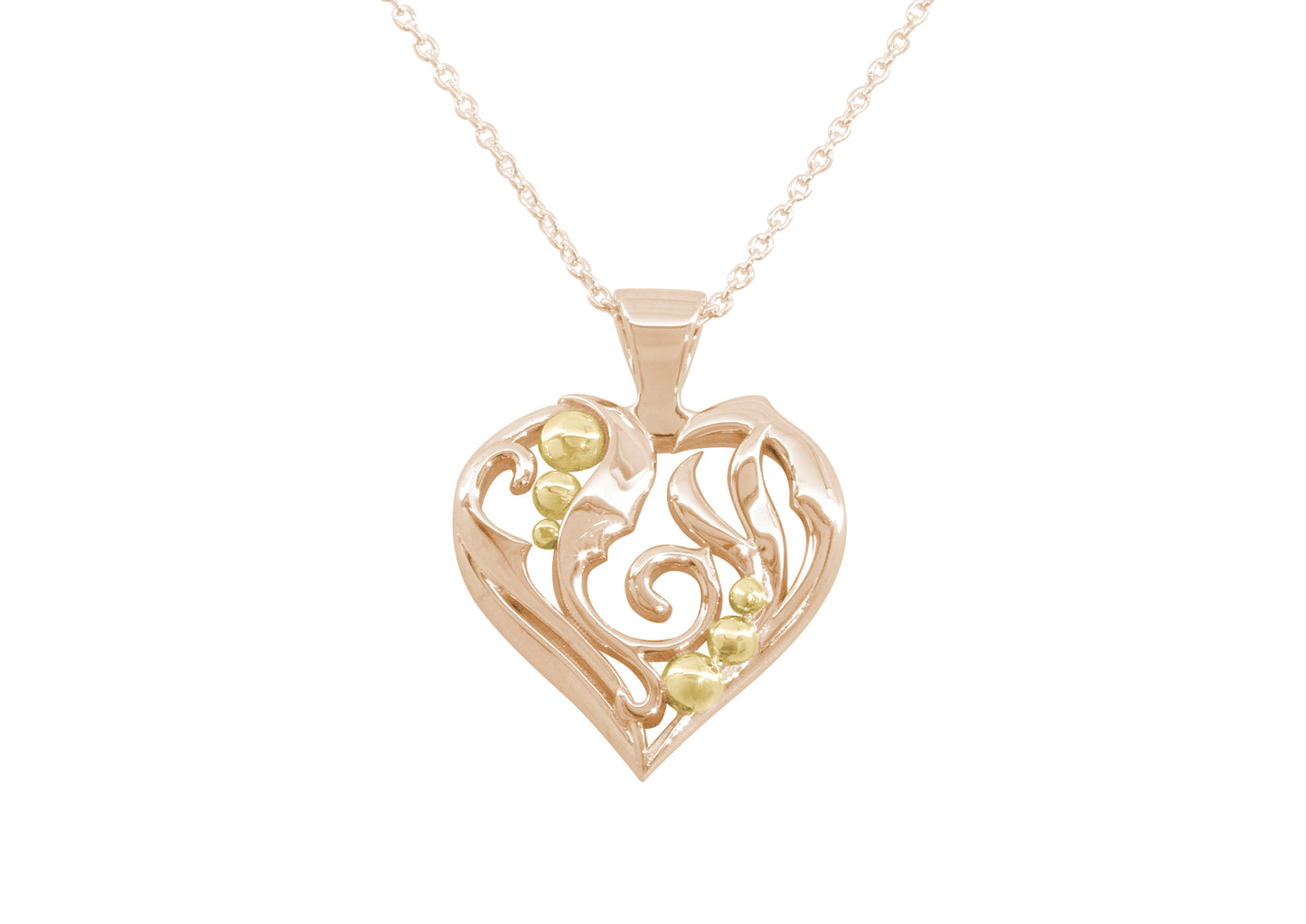 Elvish Heart Pendant, Red Gold with Yellow Gold Droplets