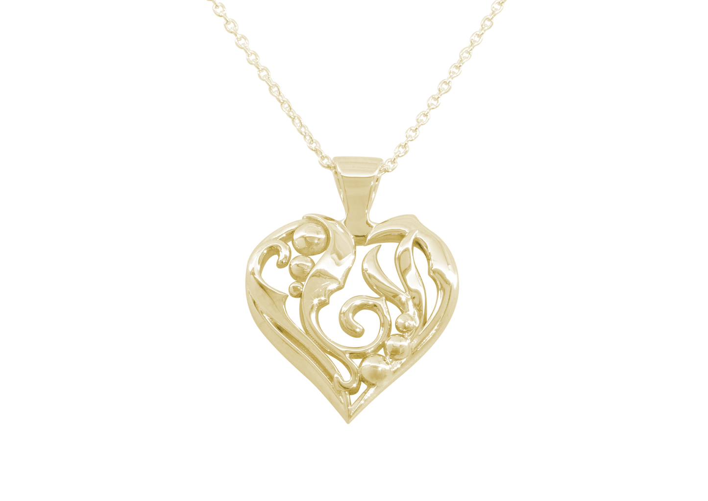 Elvish Heart Pendant, Yellow Gold with White Gold Droplets