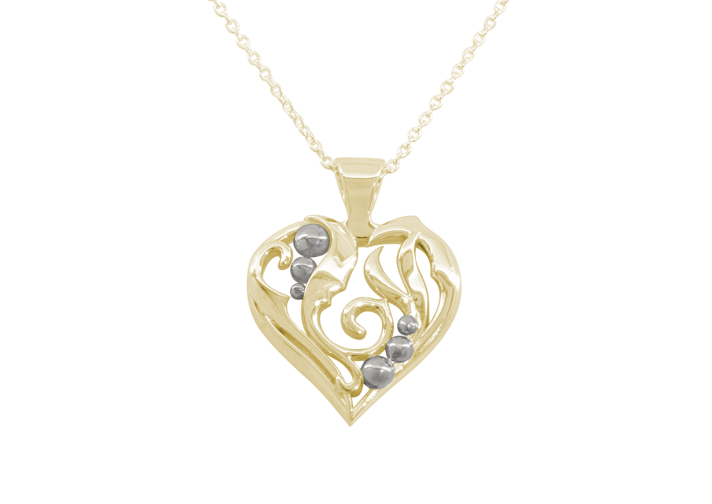 Elvish Heart Pendant, Yellow Gold with White Gold Droplets