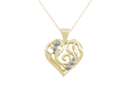 Elvish Heart Pendant, Yellow Gold with White Gold Droplets