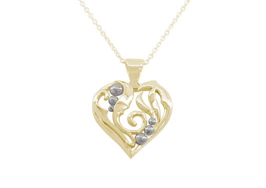 Elvish Heart Pendant, Yellow Gold with White Gold Droplets