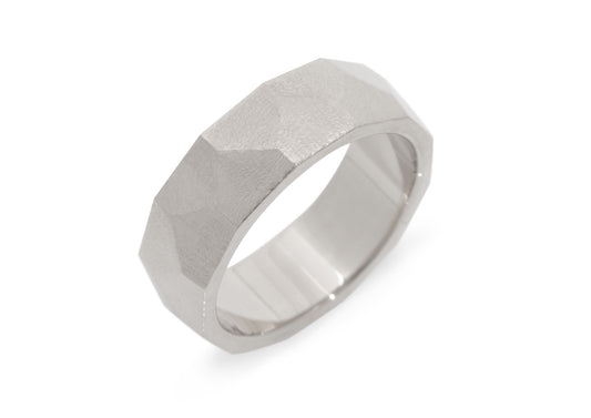 Faceted Wide Band,  White Gold & Platinum