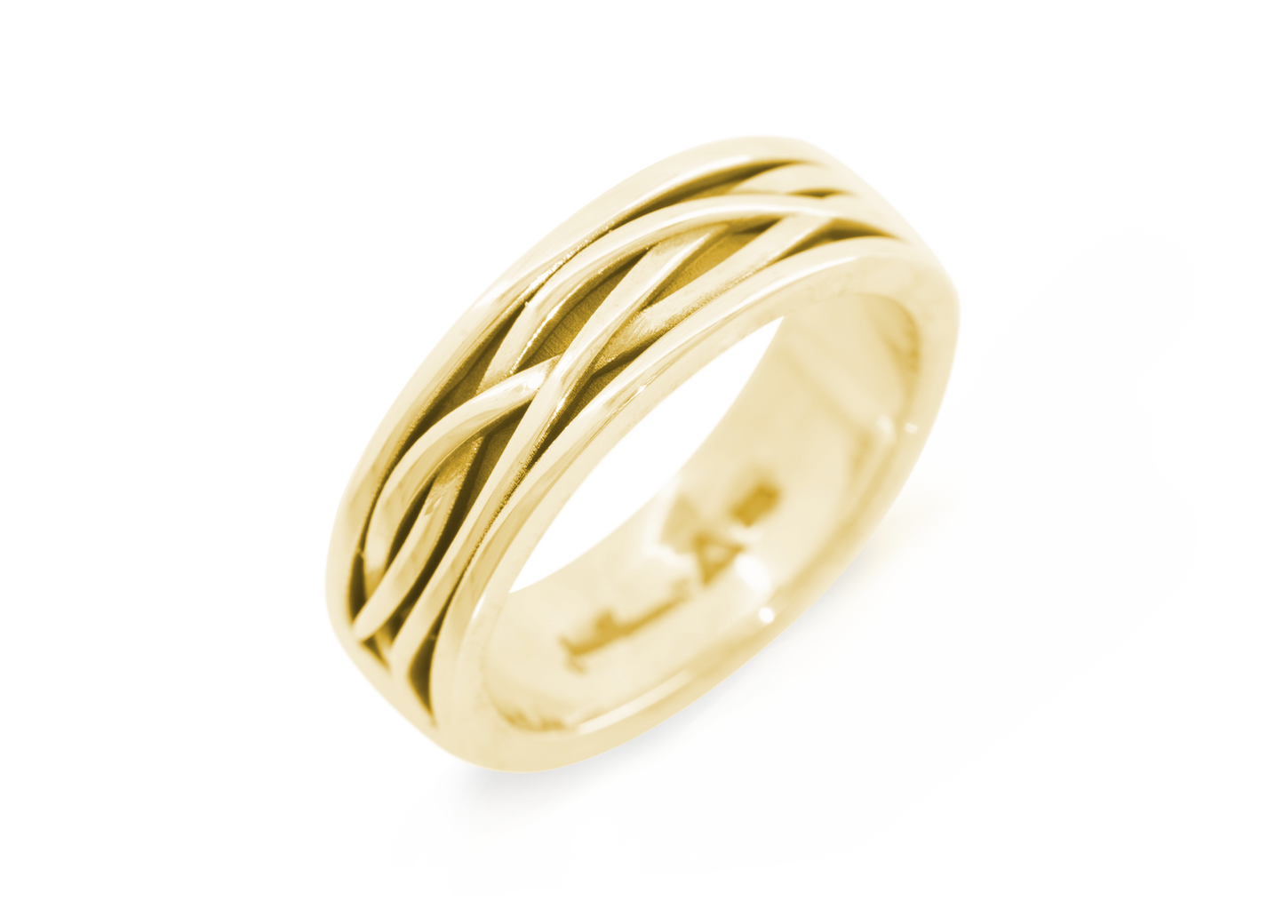 Patterned Elvish Woodland Ring, Yellow Gold