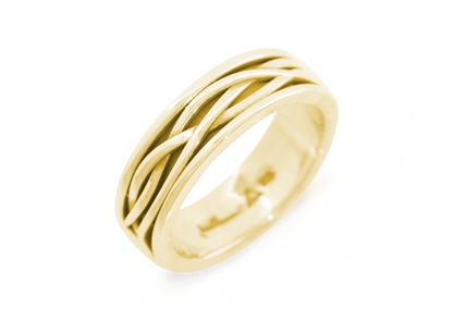 Patterned Elvish Woodland Ring, Yellow Gold