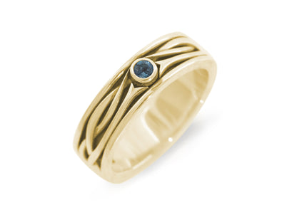 Patterned Gemstone Elvish Woodland Ring, Yellow Gold