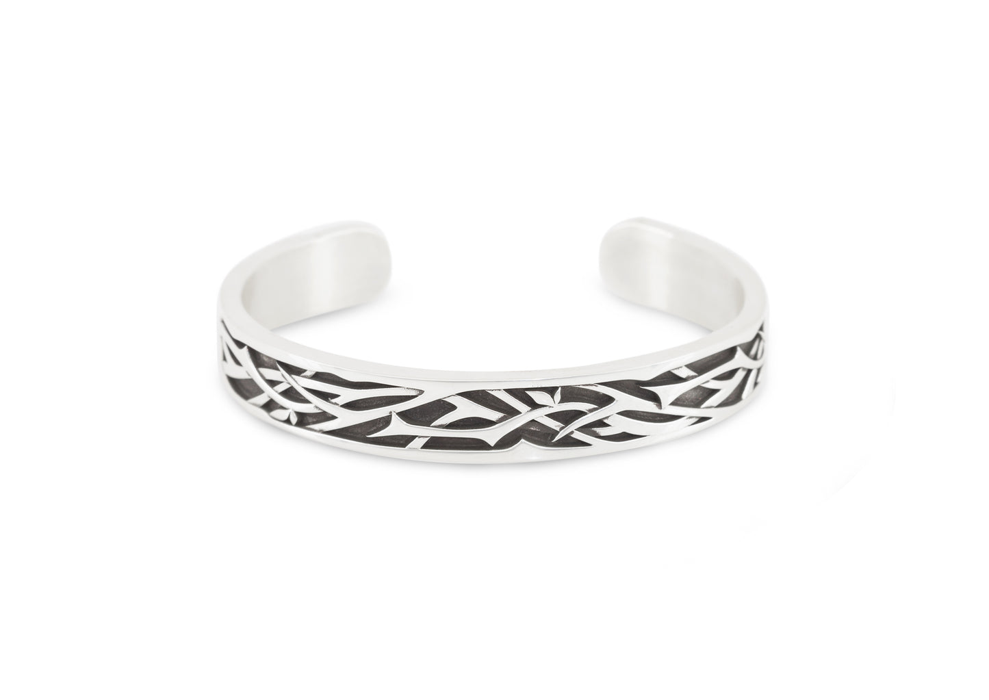 Elvish Woodland Cuff Bangle, Sterling Silver