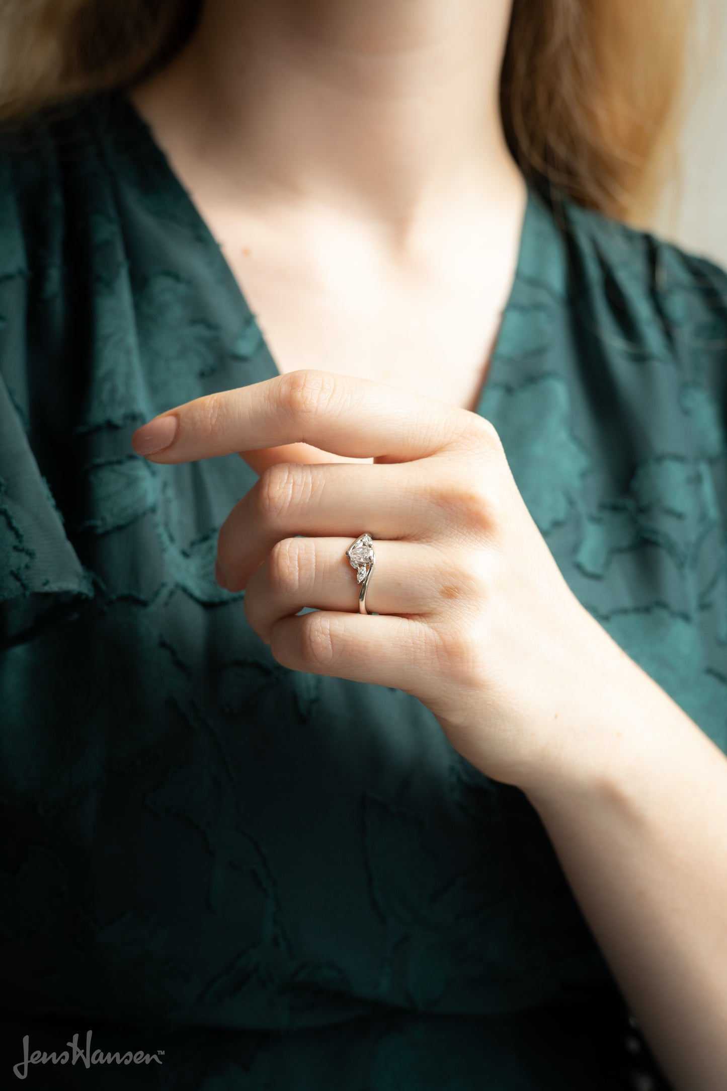 Five-Stone Pear & Marquise Diamond Elvish Vine Engagement Ring, White Gold & Platinum