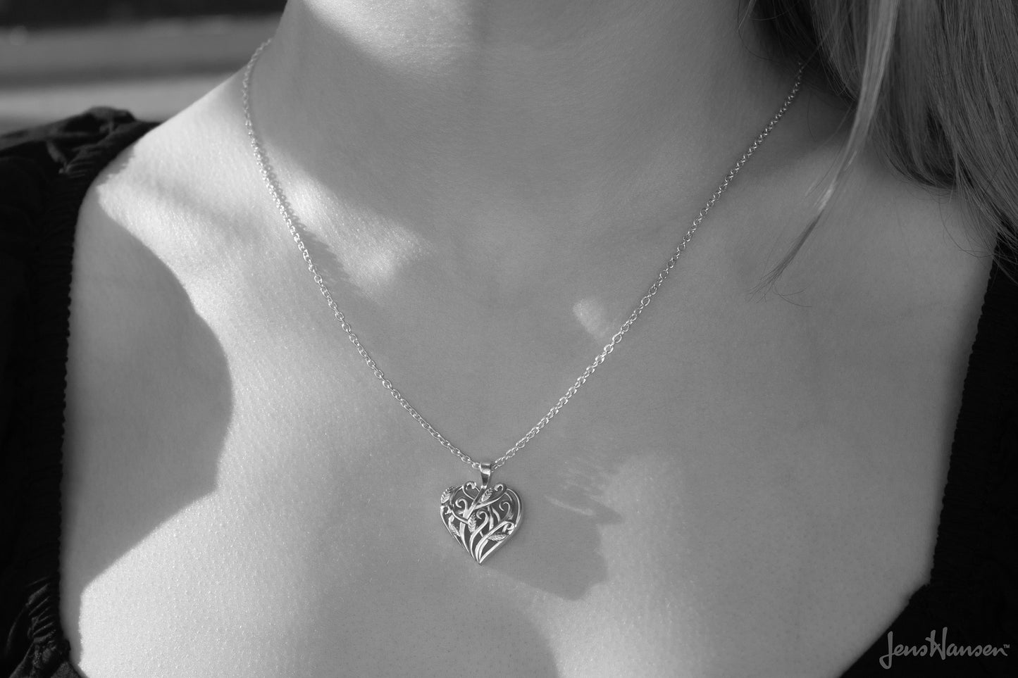 Elvish Heart Pendant, Sterling Silver with Yellow Gold Leaves