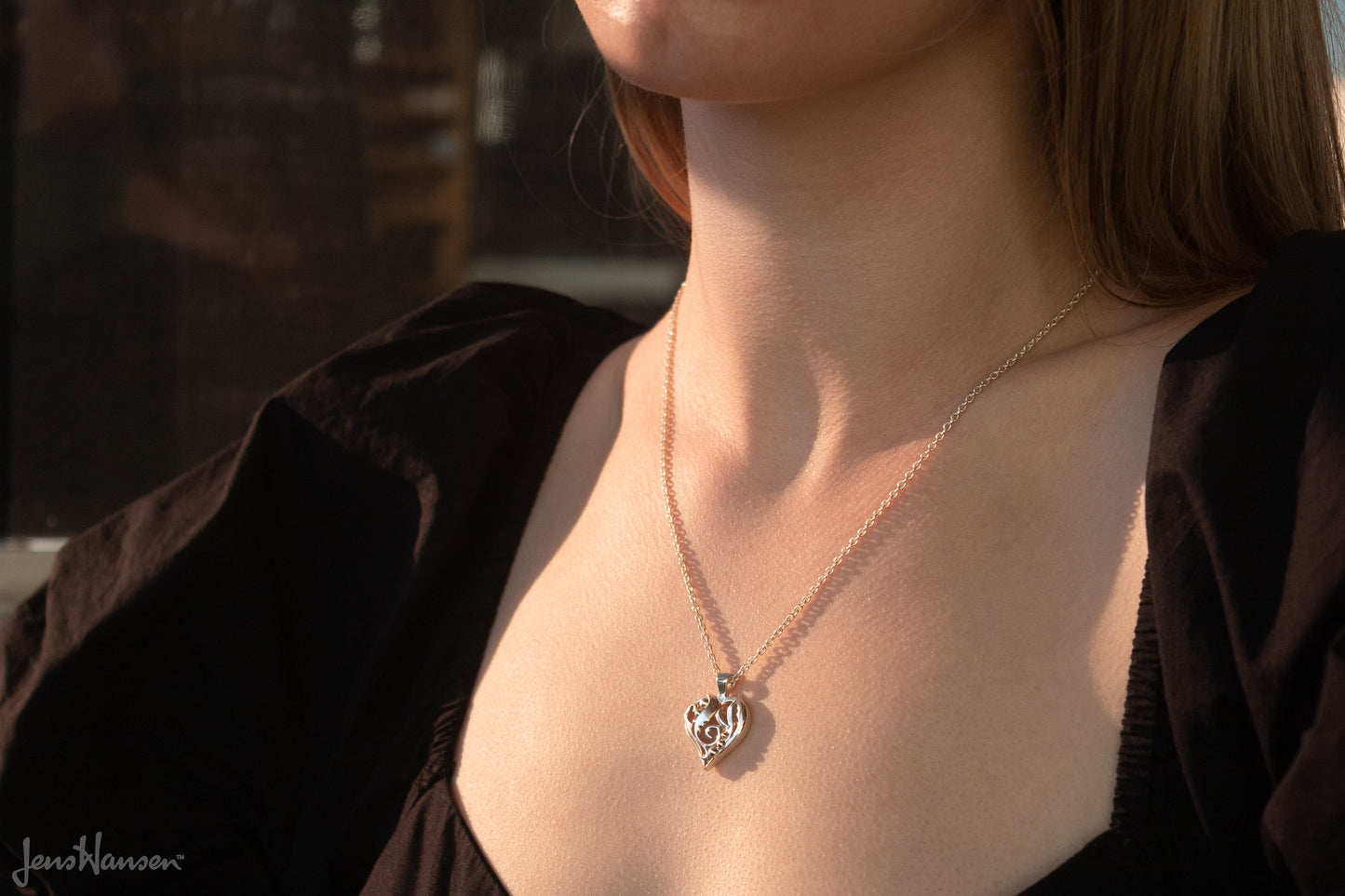 Elvish Heart Pendant, Sterling Silver with Red Gold Droplets