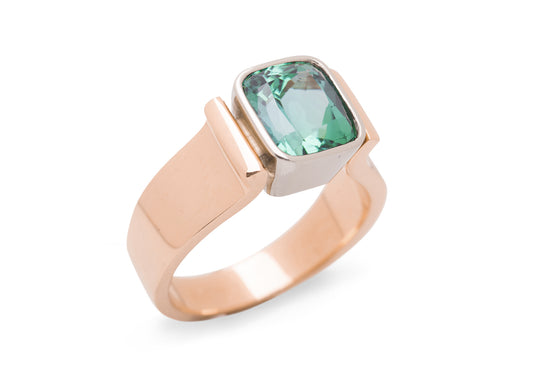 Green Tourmaline Bezel set in Bi-Tone Ring Design