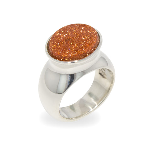 Sterling sliver ring with an oval Gold Stone