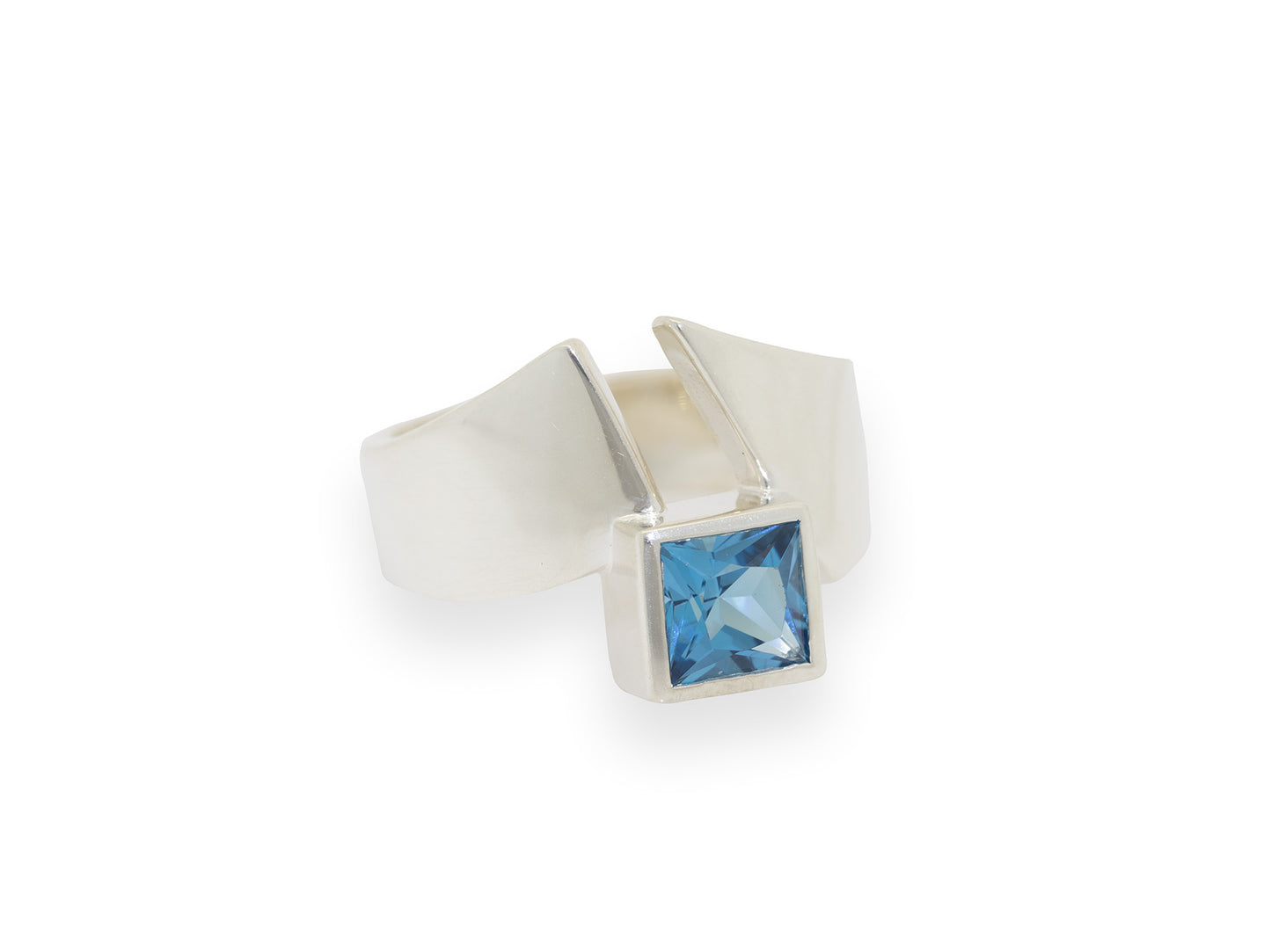 Classic Princess Cut Gemstone Ring, Sterling Silver