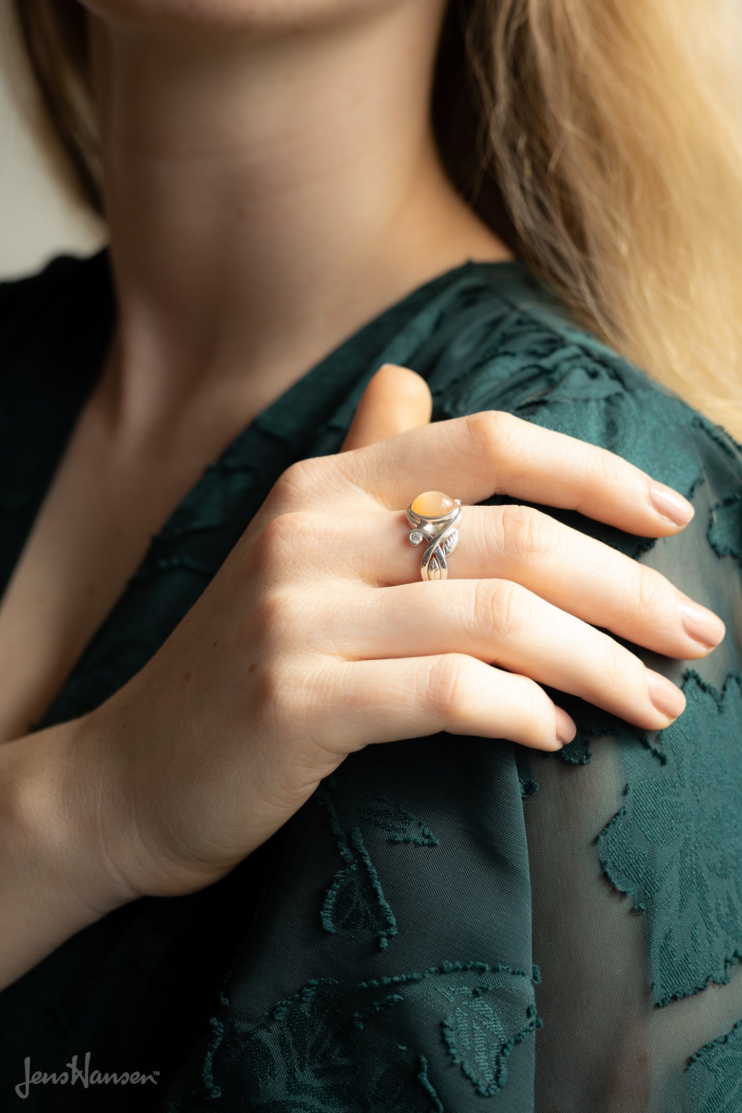 Cabochon Gemstone & Diamond Elvish Vine Ring, Sterling Silver