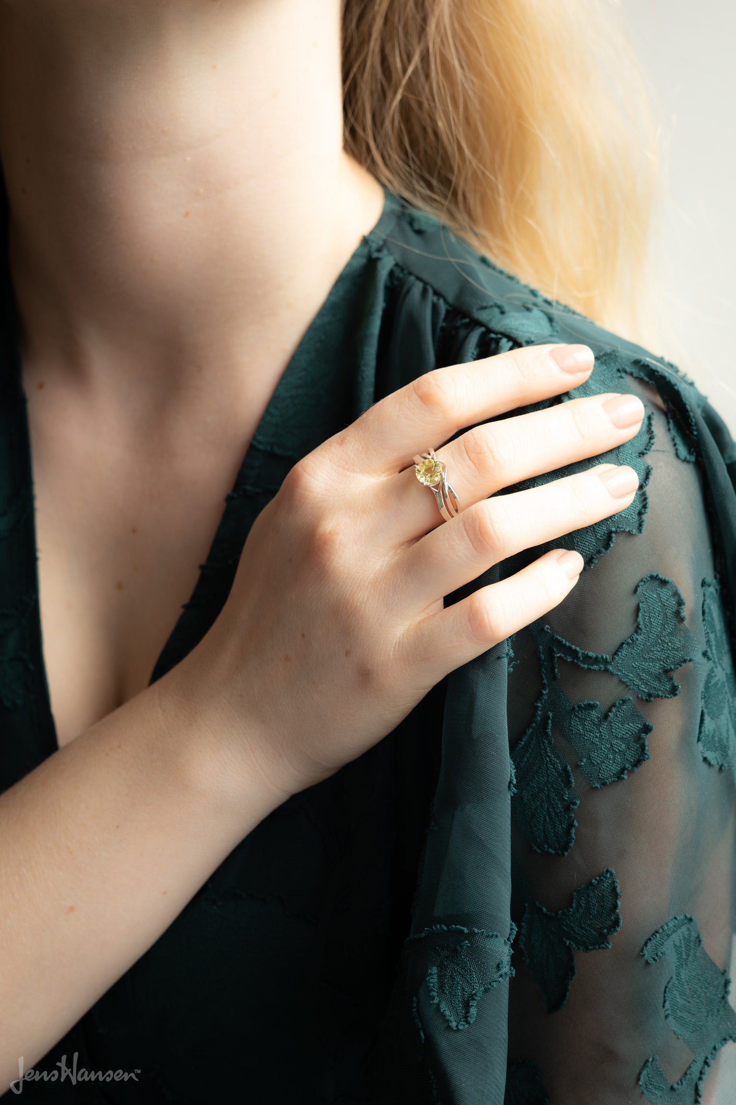 Round Gemstone Elvish Woodland Ring, Sterling Silver