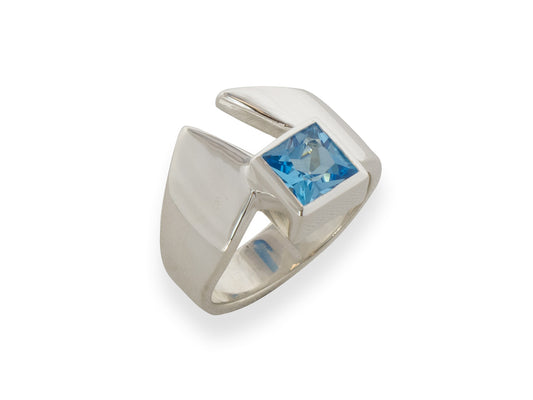 Classic Princess Cut Gemstone Ring, Sterling Silver