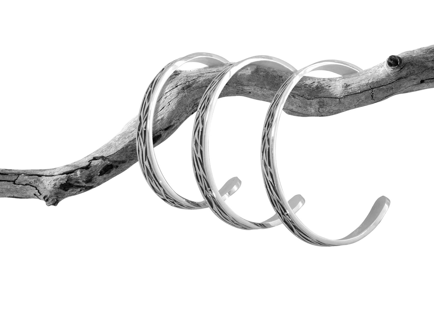 Elvish Woodland Cuff Bangle, White Gold & Platinum