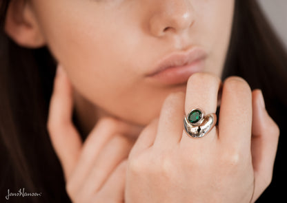 Deep Green Tourmaline Ring, White Gold