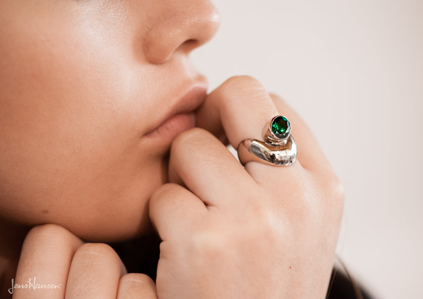 Deep Green Tourmaline Ring, White Gold