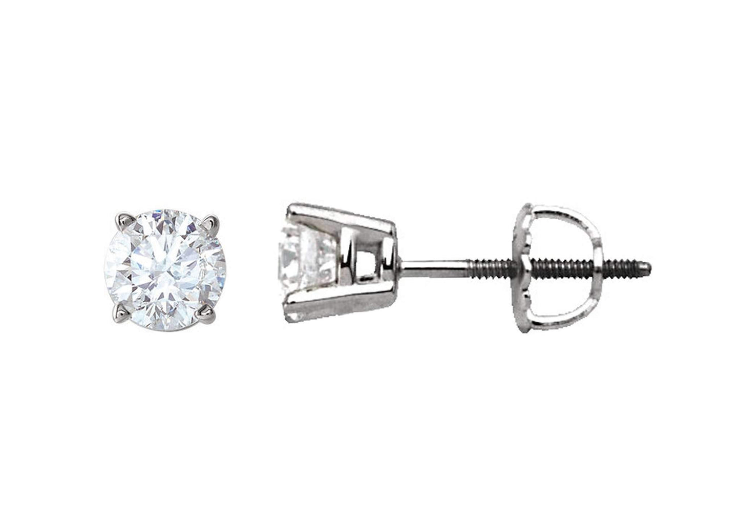 Four Prong Diamond Studs, White Gold & Platinum