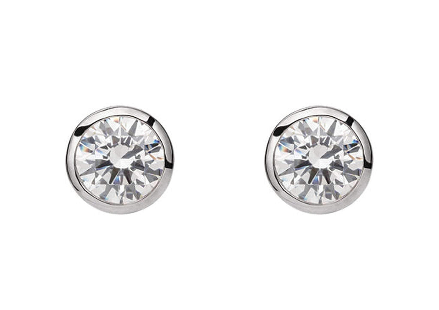 Round Bezel Diamond Studs, White Gold & Platinum