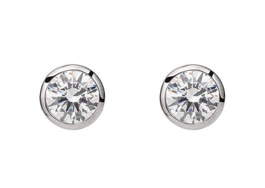 Round Bezel Diamond Studs, White Gold & Platinum