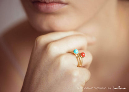 Lotus Ring in 18ct Yellow Gold with Red Coral