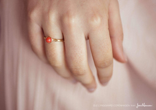 Modern Carved Oval Coral Cocktail Ring in 14k White Gold - Filigree Jewelers