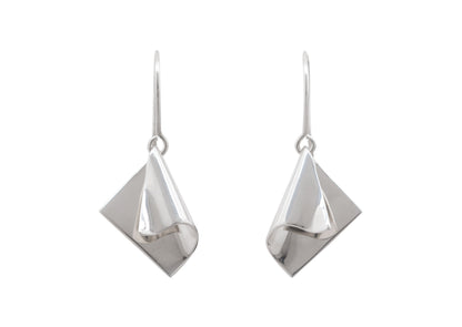 Folded Drop Earrings, Sterling Silver