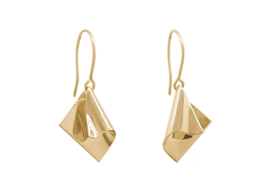 Folded Drop Earrings, Yellow Gold