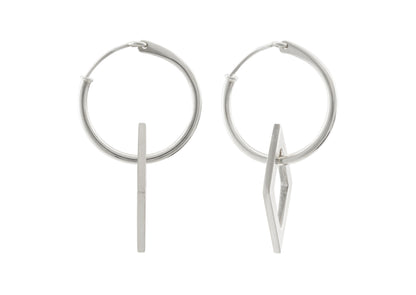 E31 Open Diamond Shape Hoop Earrings, Sterling Silver