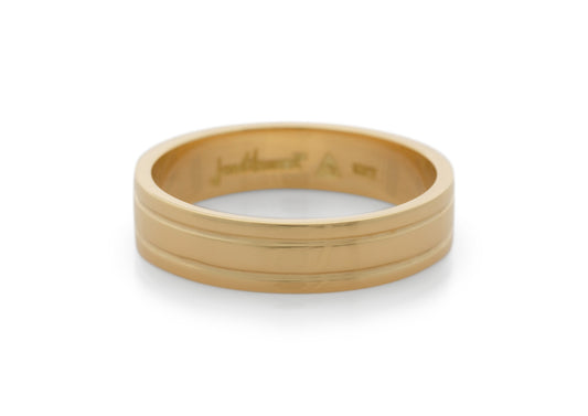 Grooved Wedding Band, Yellow Gold