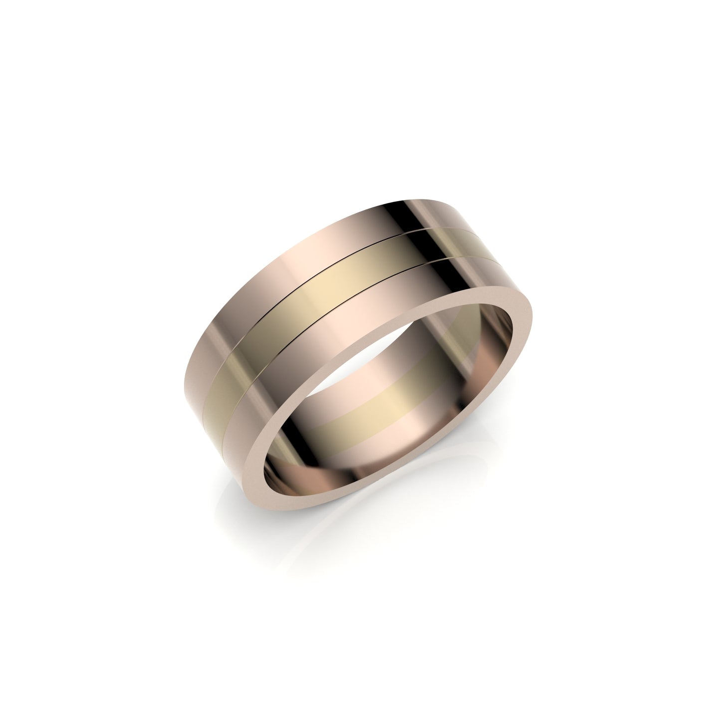 Classic Flat Wedding Band, Bi-Tone Gold.