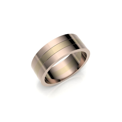 Classic Flat Wedding Band, Bi-Tone Gold.