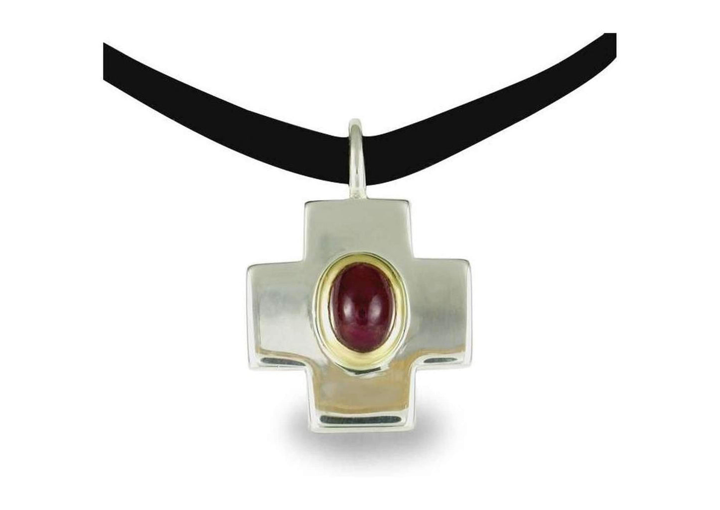 Silver & 9ct Gold Cross with Garnet   - Jens Hansen