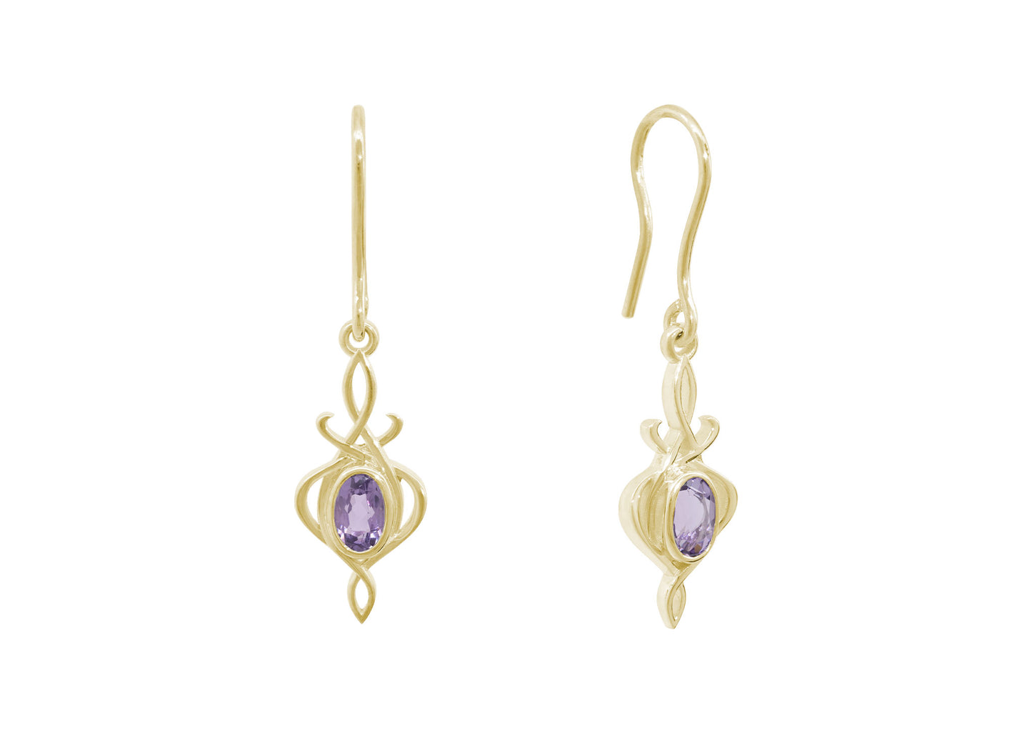 Oval Gemstone Elvish Vale Earrings, Yellow Gold