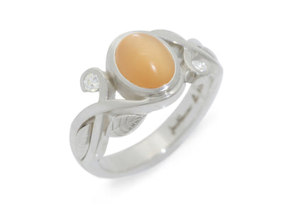 Cabochon Gemstone & Diamond Elvish Vine Ring, White Gold & Platinum