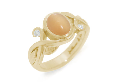 Cabochon Gemstone & Diamond Elvish Vine Ring, Yellow Gold