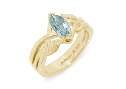 Marquise Gemstone Elvish Woodland Ring, Yellow Gold