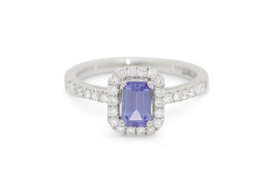 Tanzanite Diamond Halo Engagement Ring, White Gold & Platinum