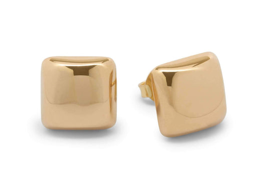 Square Domed Studs, Yellow Gold