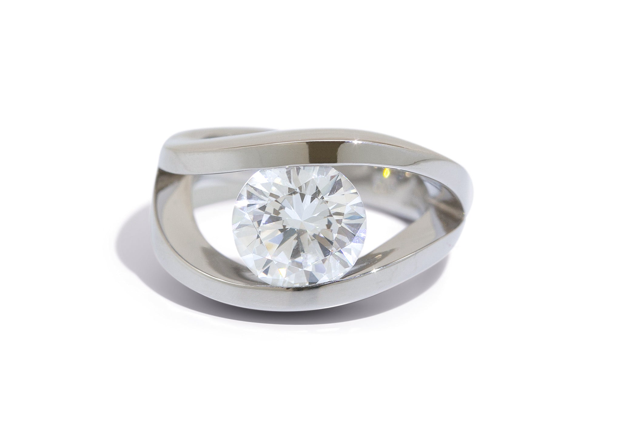 High settings tension set White Sapphire Engagement ring with Stainless  Steel mounting