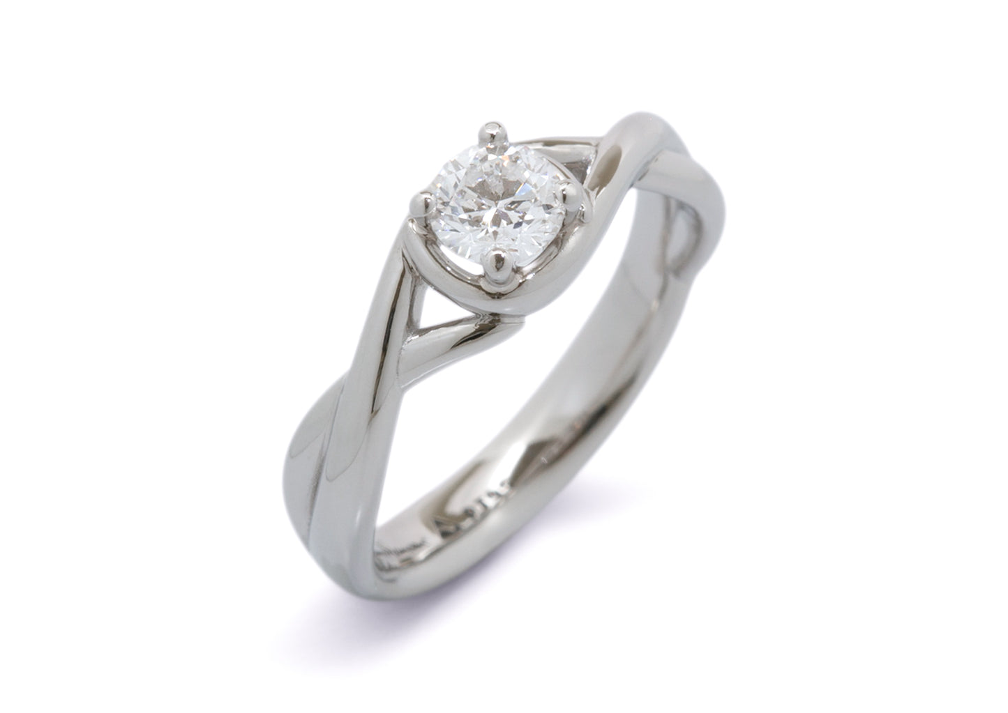 Solitaire Diamond Crossover Ring, White Gold & Platinum