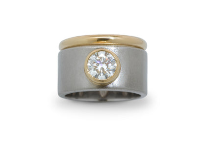 Custom Wide Bi-tone Diamond Ring, Platinum & Yellow Gold