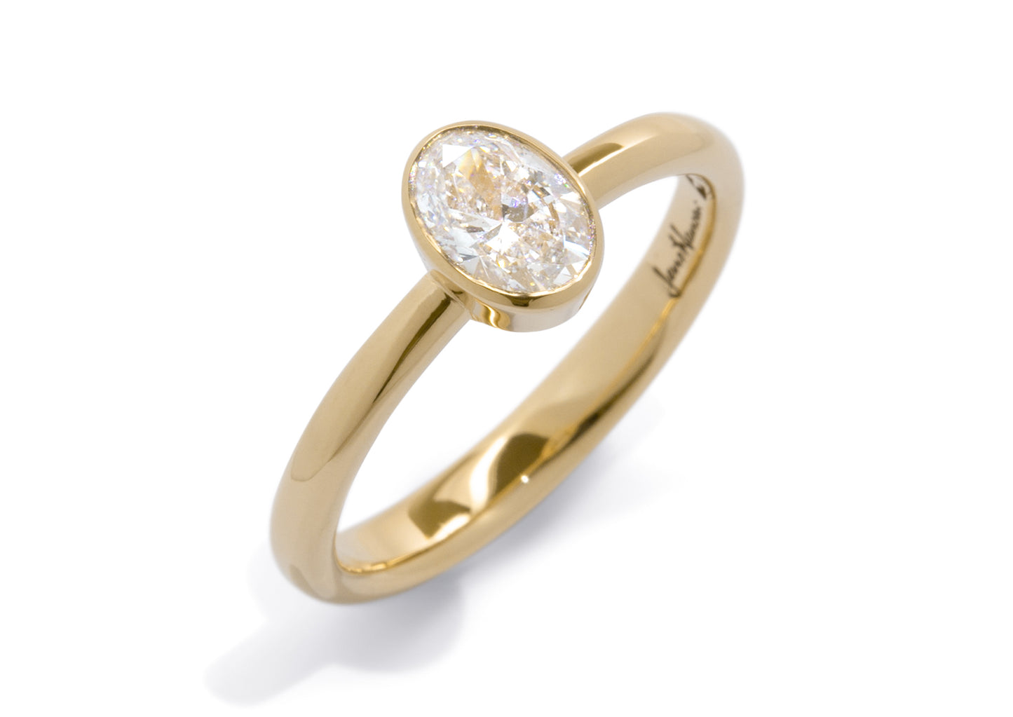 Oval Diamond Bezel Engagement Ring, Yellow Gold