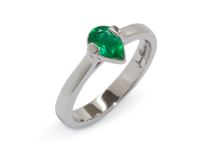 Custom Pear Shaped Emerald Ring, Platinum