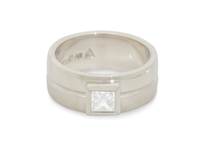 Custom Princess Diamond Band with Contrasting Metal Textures, White Gold